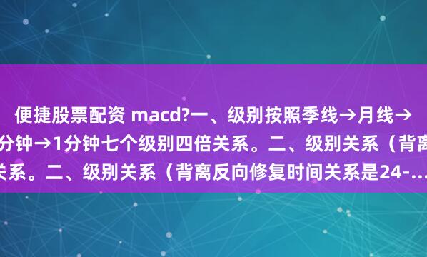 便捷股票配资 macd?一、级别按照季线→月线→日线→小时→15分钟→4分钟→1分钟七个级别四倍关系。二、级别关系（背离反向修复时间关系是24-...?